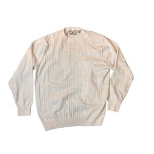 Southern Pines Men’s Large White Cable Knit Cotton Sweater Pullover